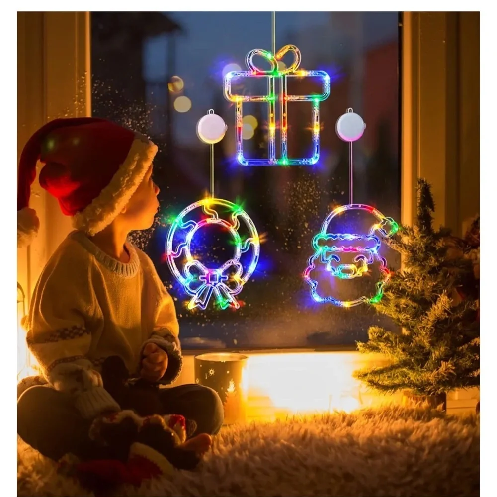 NEW Christmas Window Decorations 3 Pack Wreath Gift Box